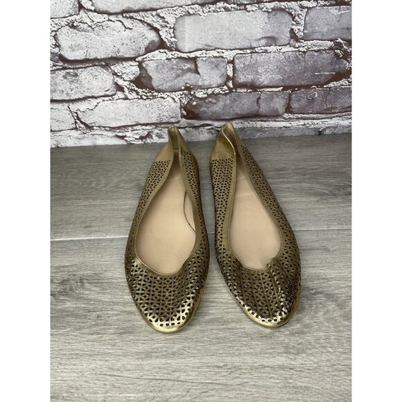 J.Crew Nora Metallic Gold Leather Perforated Ballet Flats Women’s Sz 10M US/41EU - Picture 10 of 16